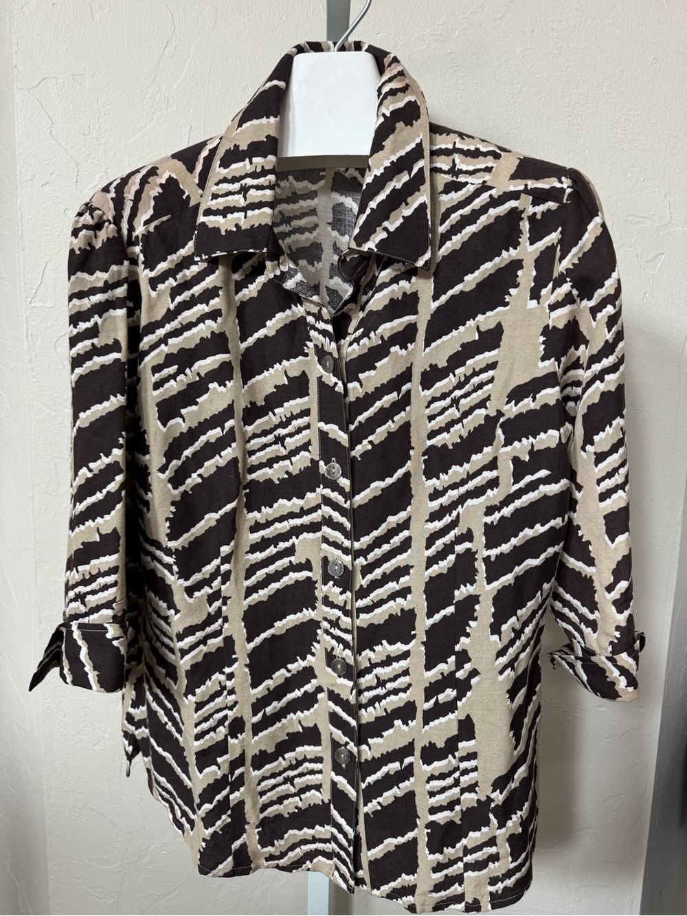 East 5th | Shirt | Chocolate-Tan-Off White | Abstract Print | Linen Blend | L